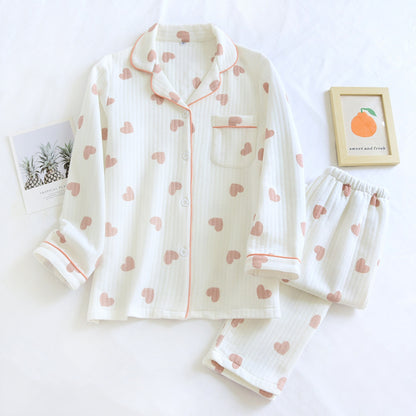 Heart Pattern Textured Pajama Coordinates