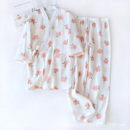 Peach Print Surplice Pajama Coordinates