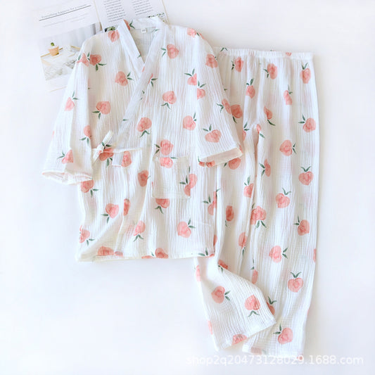 Peach Print Surplice Pajama Coordinates