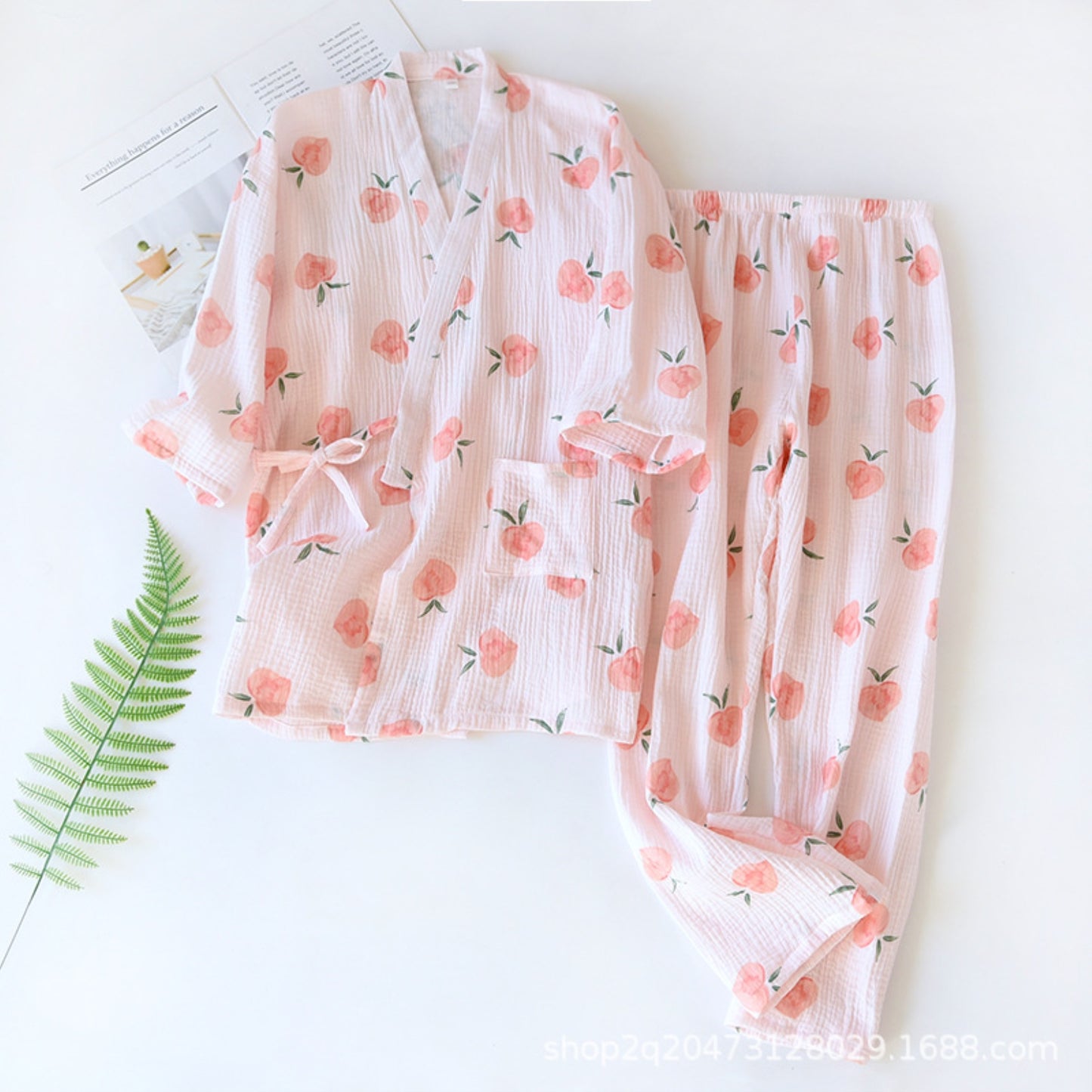 Peach Print Surplice Pajama Coordinates