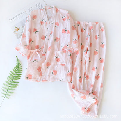 Peach Print Surplice Pajama Coordinates