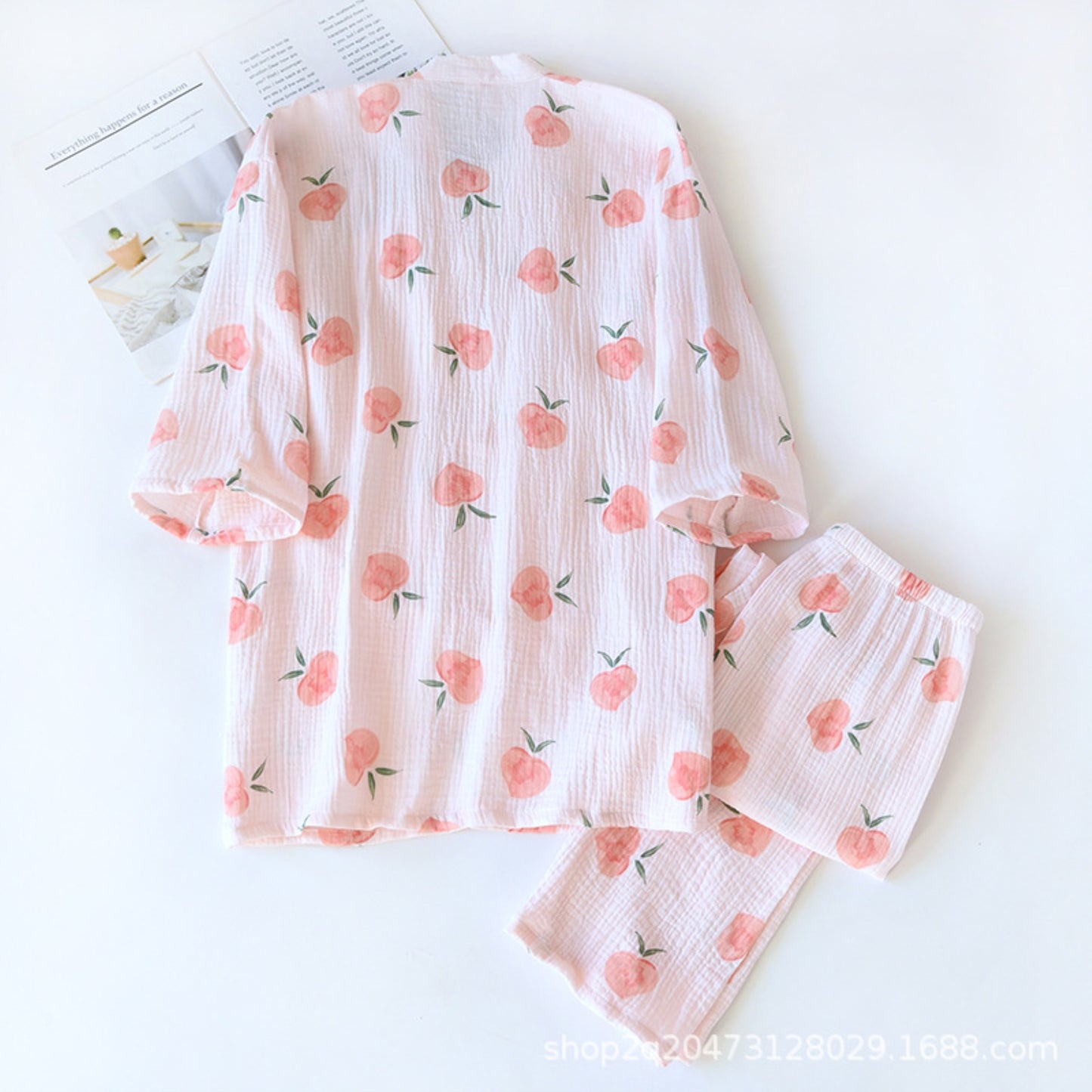 Peach Print Surplice Pajama Coordinates