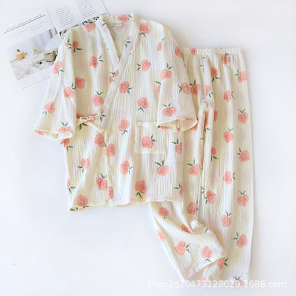 Peach Print Surplice Pajama Coordinates