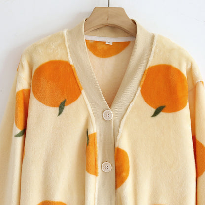 Orange Pattern Knit Cardigan