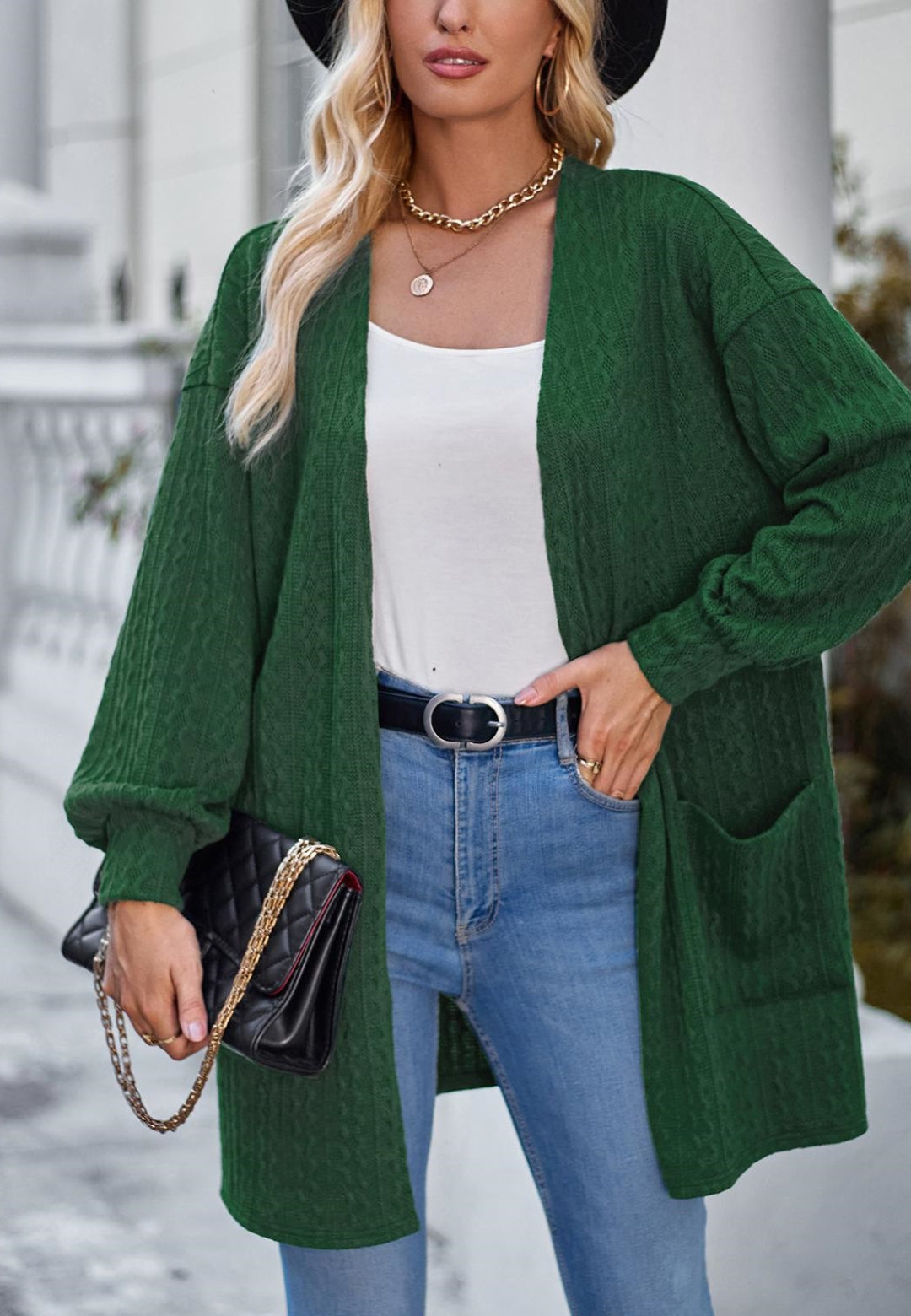 Open Front Cable Knit Cardigan