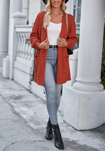 Open Front Cable Knit Cardigan