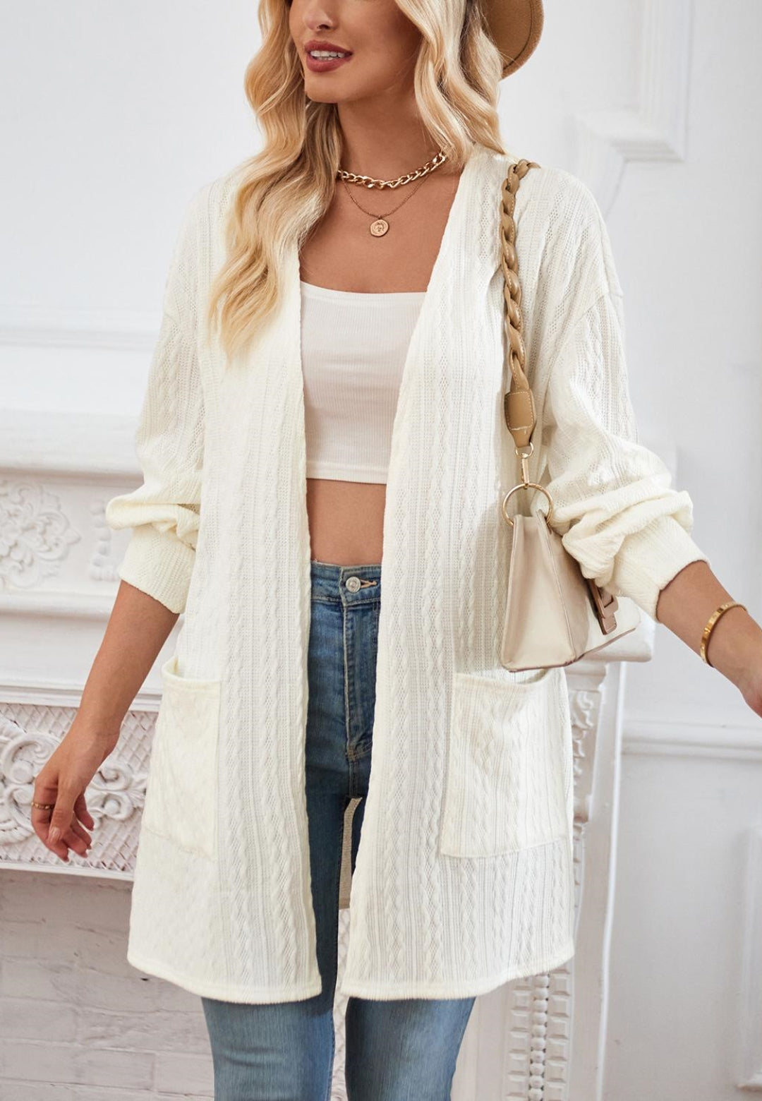 Open Front Cable Knit Cardigan