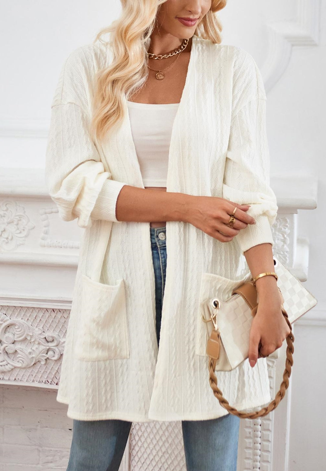 Open Front Cable Knit Cardigan