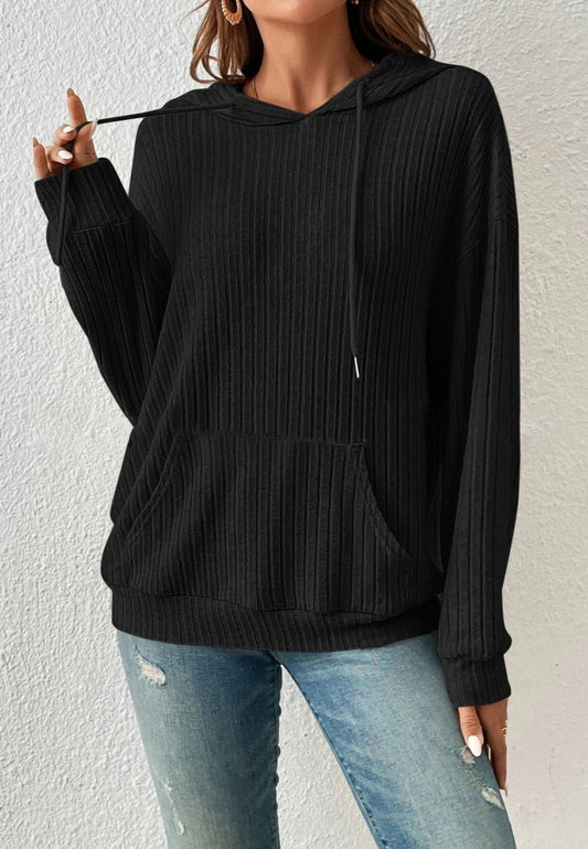 Ribbed Knit Drop Shoulder Hoodie