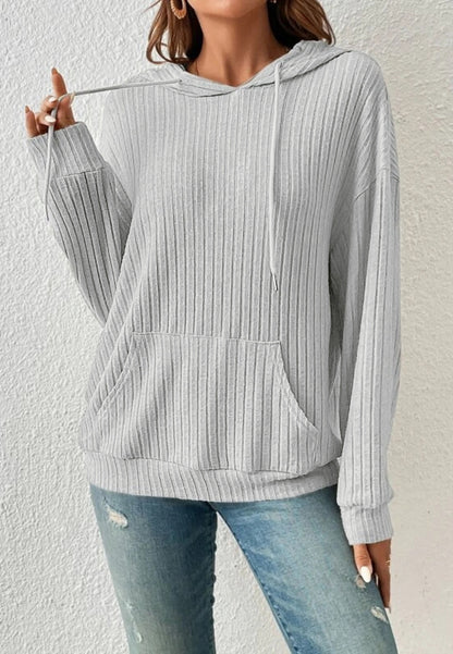 Ribbed Knit Drop Shoulder Hoodie