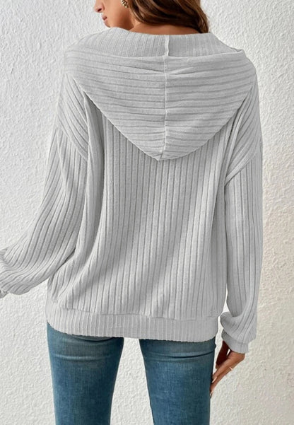 Ribbed Knit Drop Shoulder Hoodie