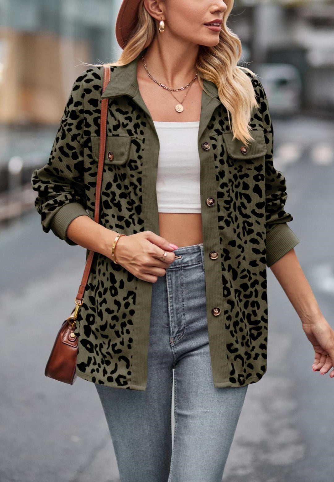 Leopard Print Collared Jacket