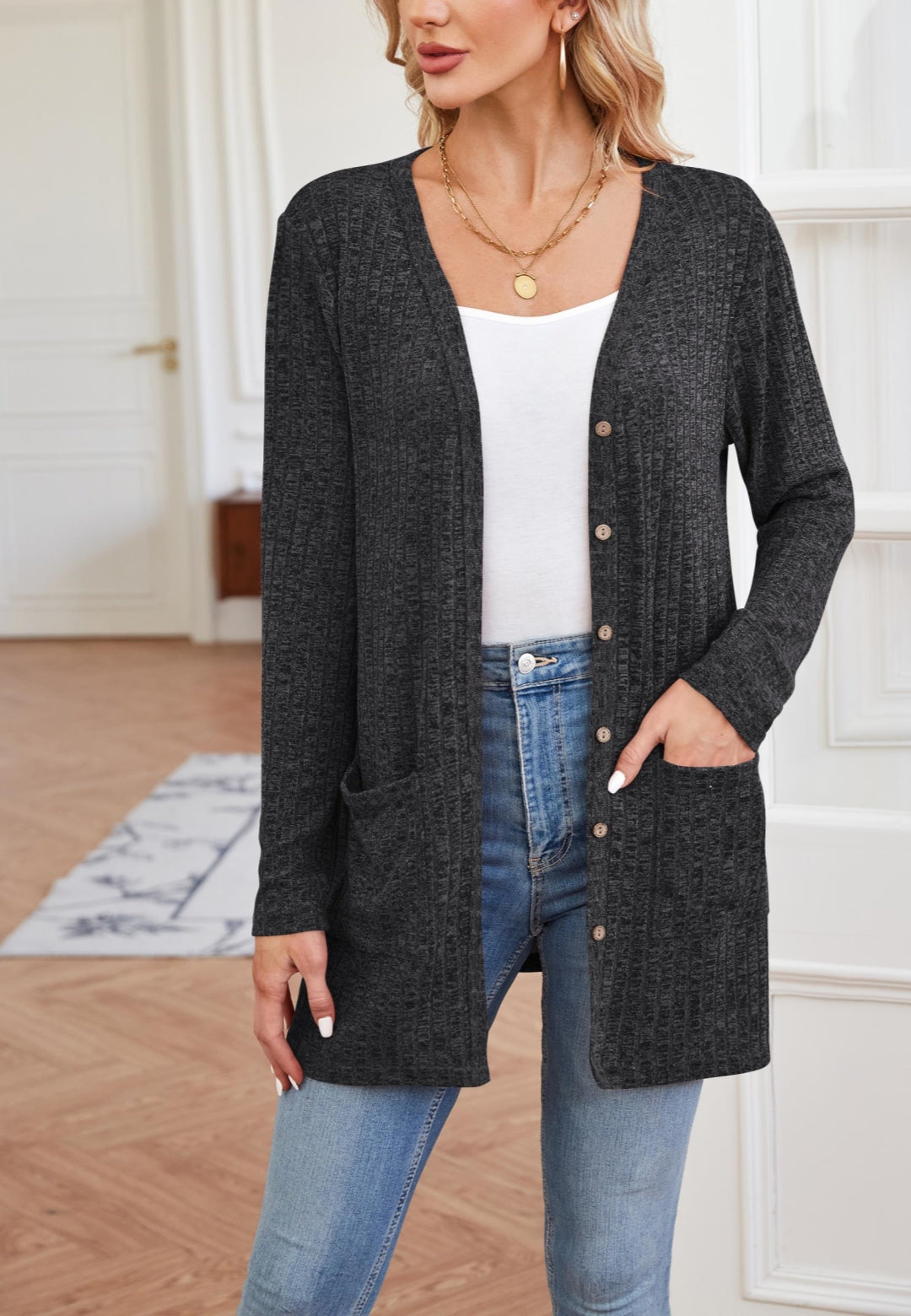 Ribbed Knit Textured Cardigan