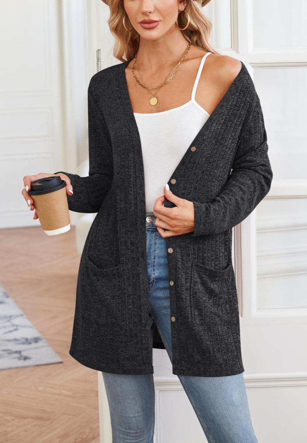 Ribbed Knit Textured Cardigan
