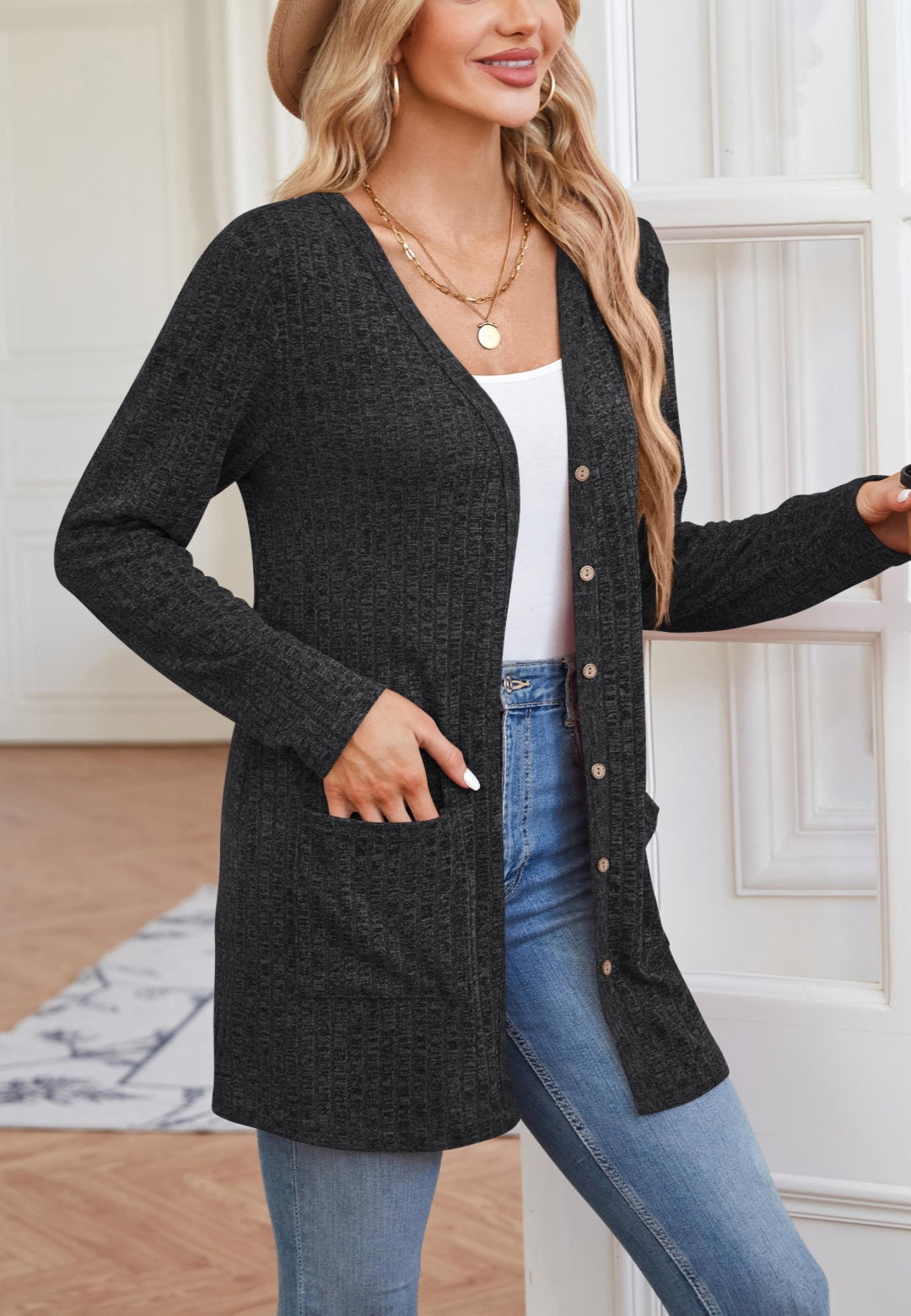 Ribbed Knit Textured Cardigan