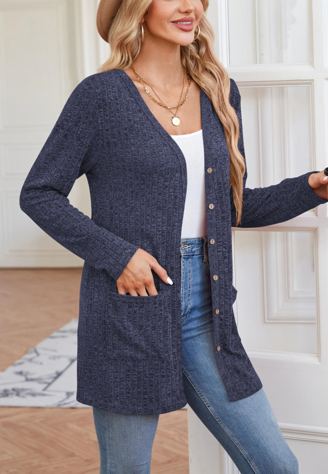 Ribbed Knit Textured Cardigan