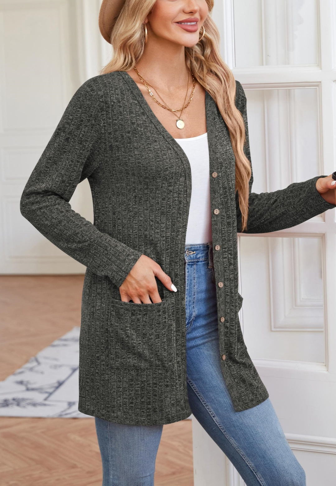 Ribbed Knit Textured Cardigan