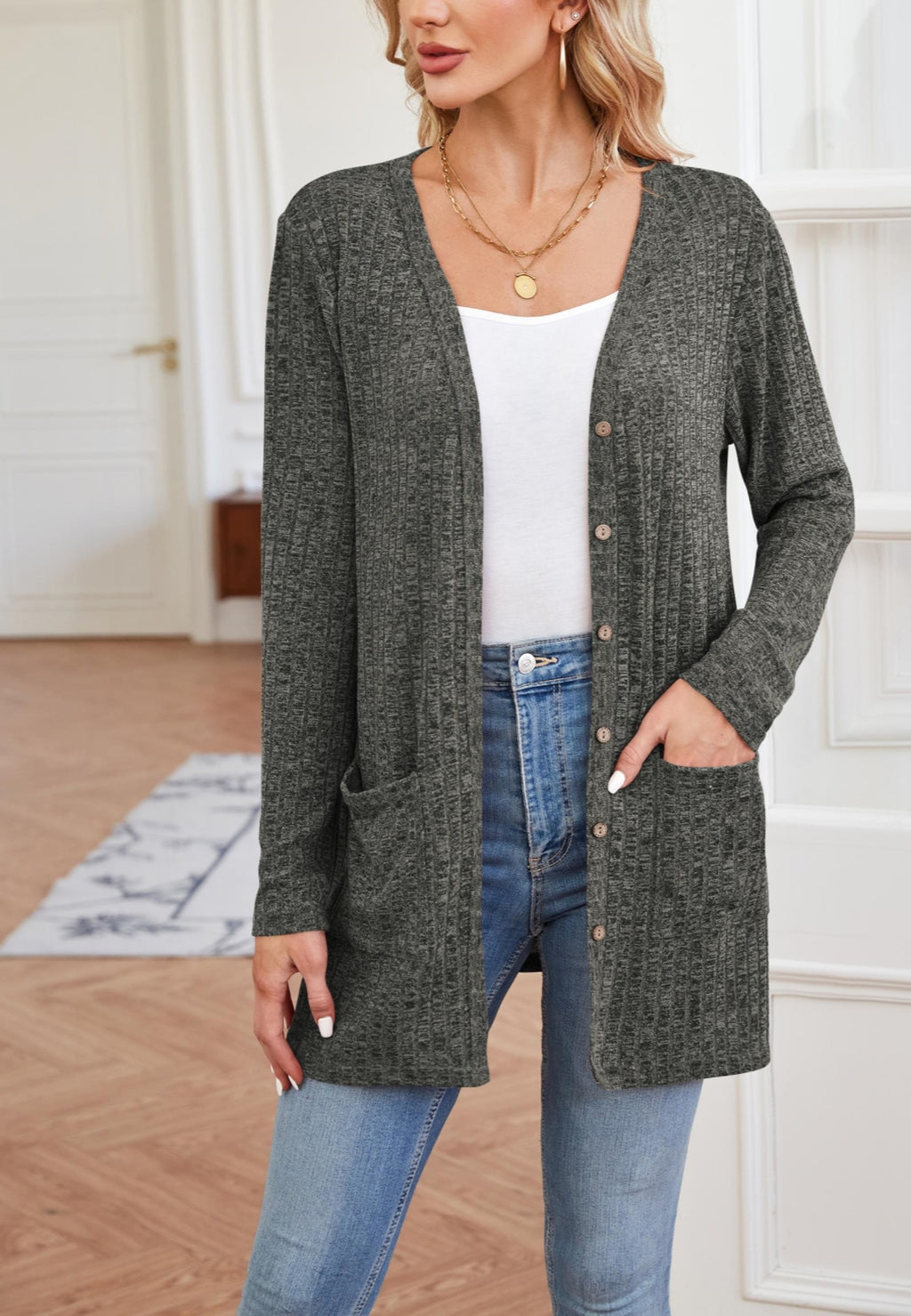 Ribbed Knit Textured Cardigan