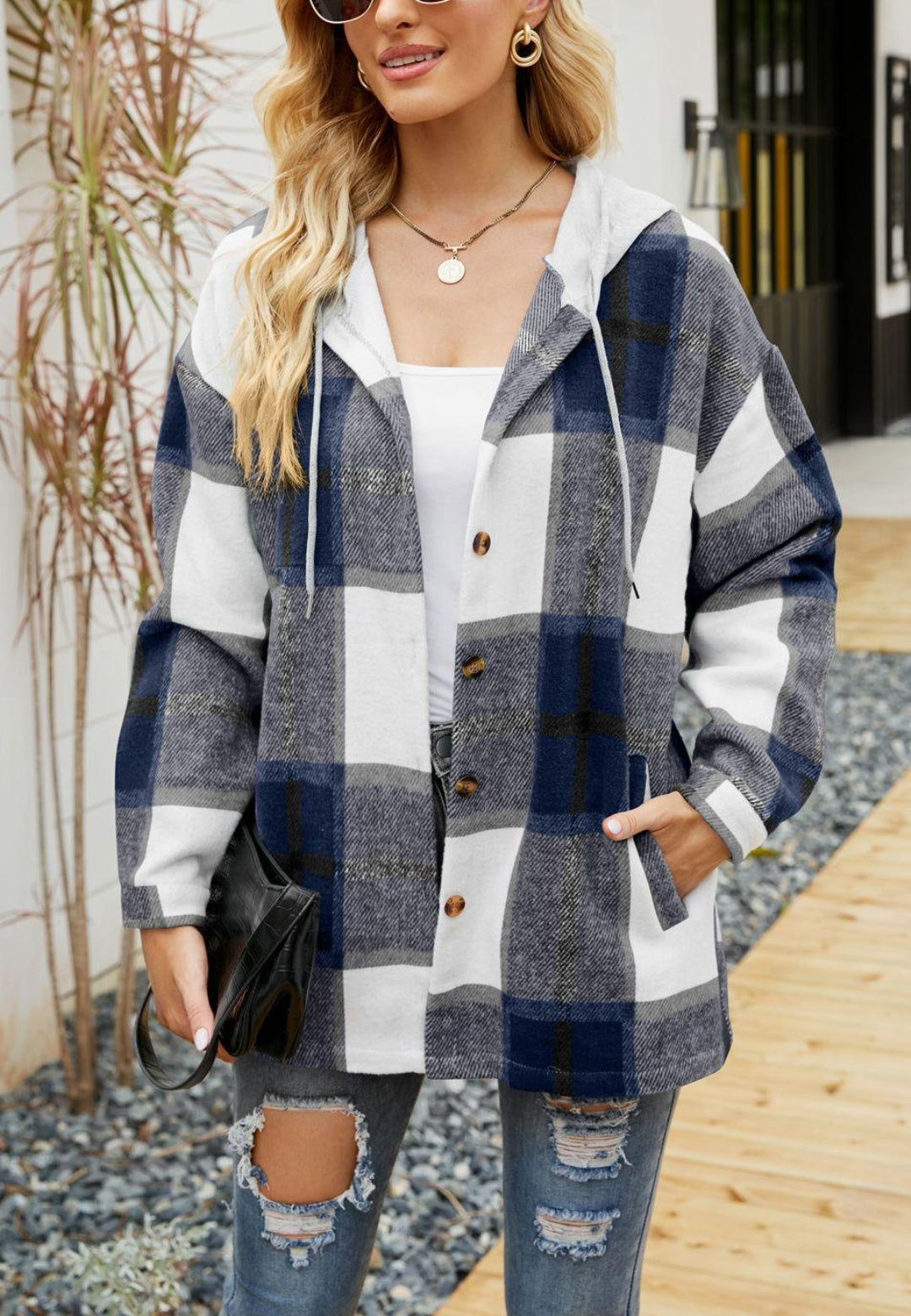 Plaid Pattern Hooded Jacket