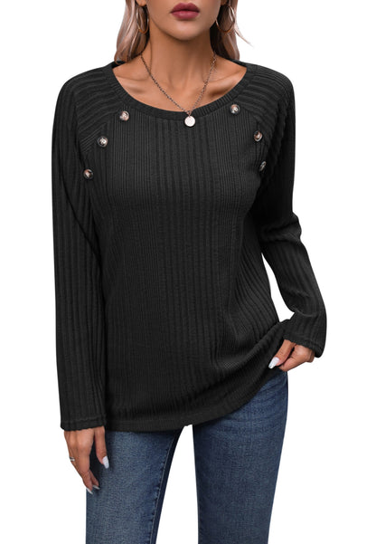 Button Detail Textured Knit Sweater