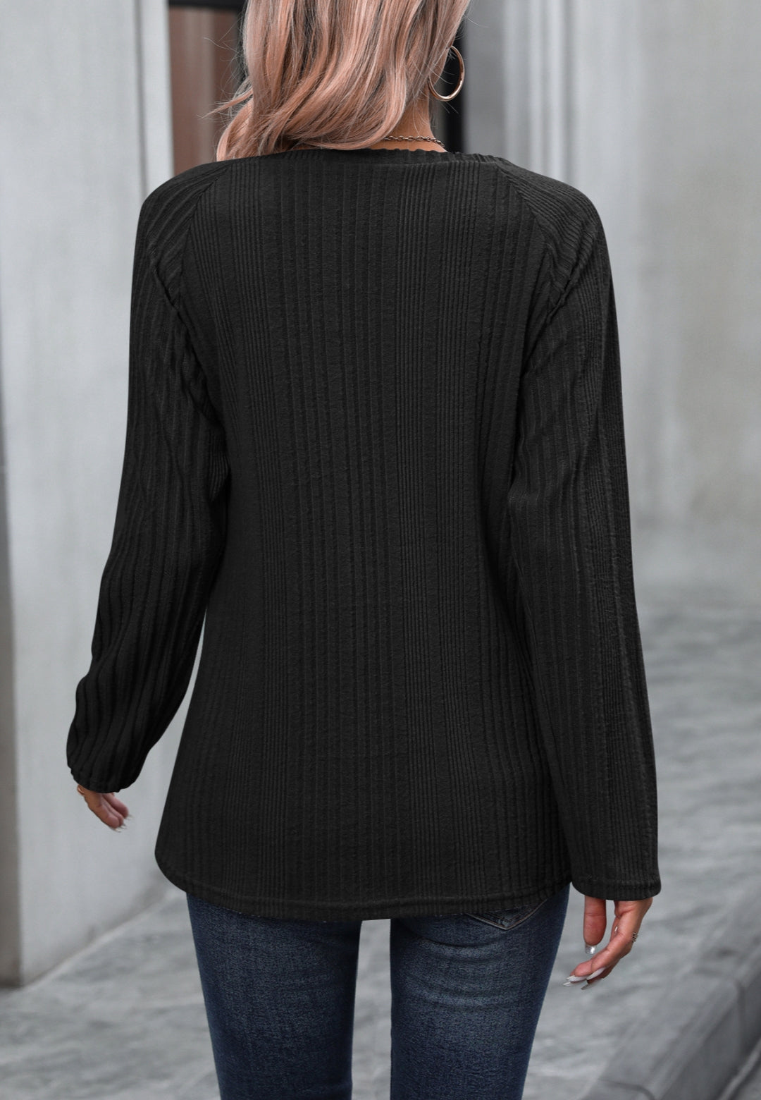 Button Detail Textured Knit Sweater