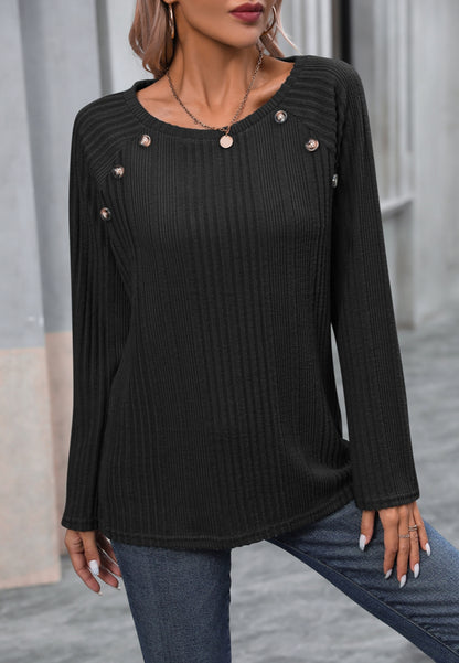 Button Detail Textured Knit Sweater