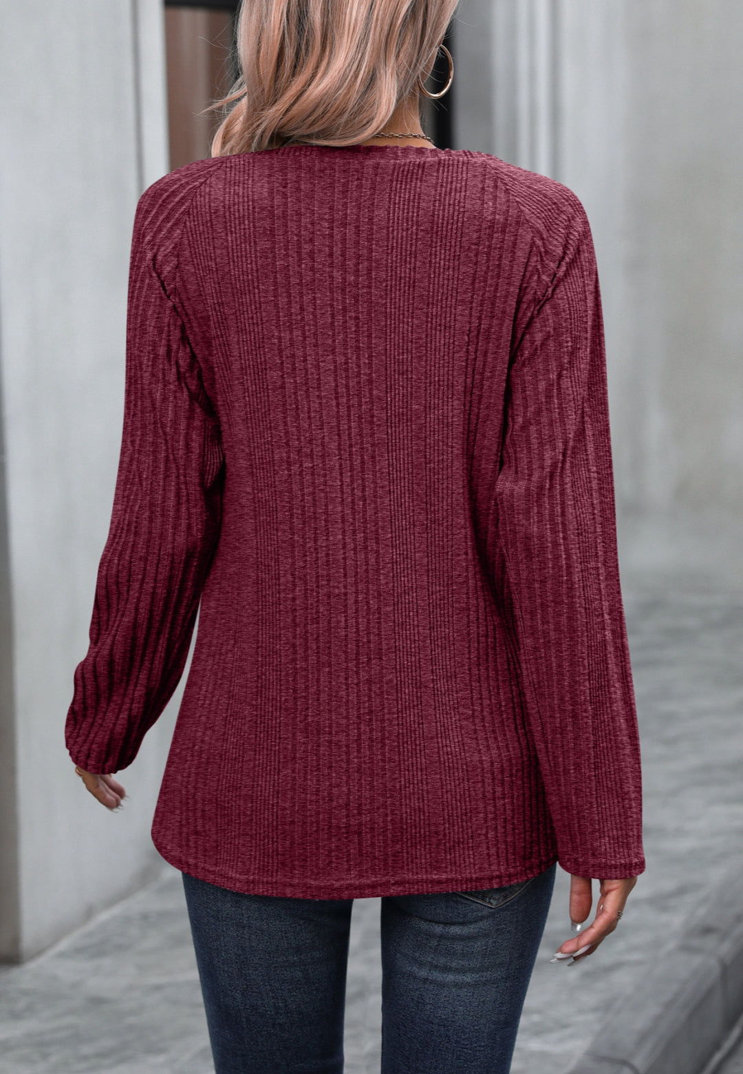 Button Detail Textured Knit Sweater