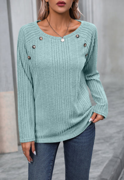 Button Detail Textured Knit Sweater