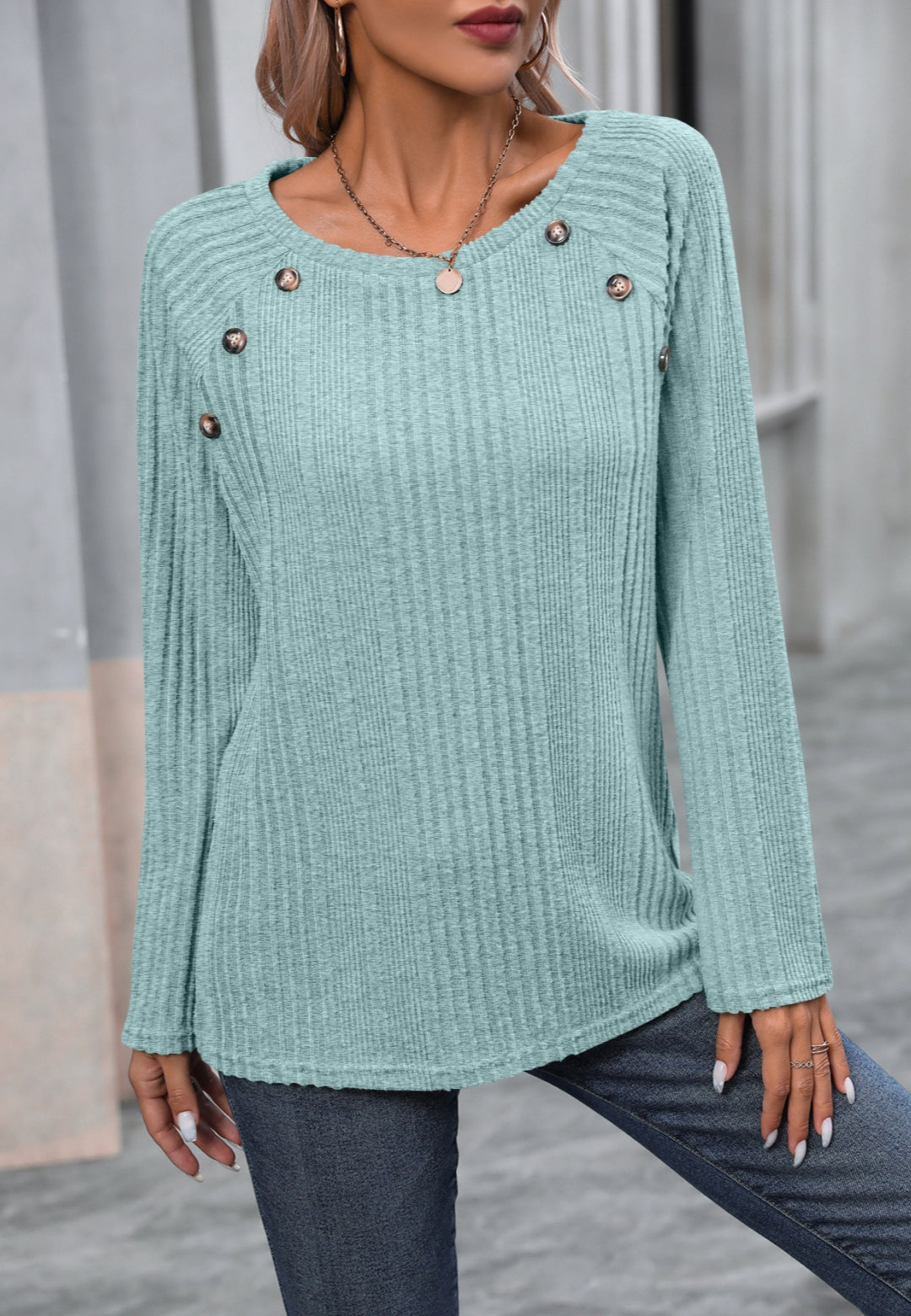 Button Detail Textured Knit Sweater