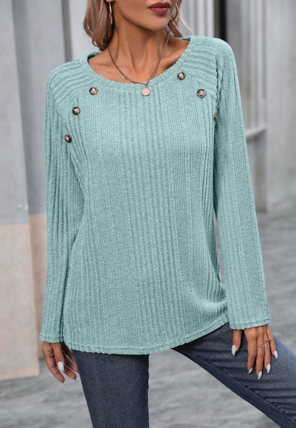 Button Detail Textured Knit Sweater