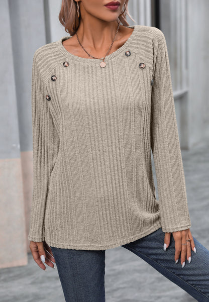 Button Detail Textured Knit Sweater