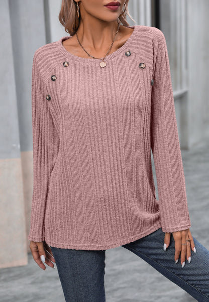 Button Detail Textured Knit Sweater