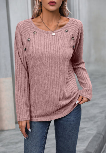 Button Detail Textured Knit Sweater