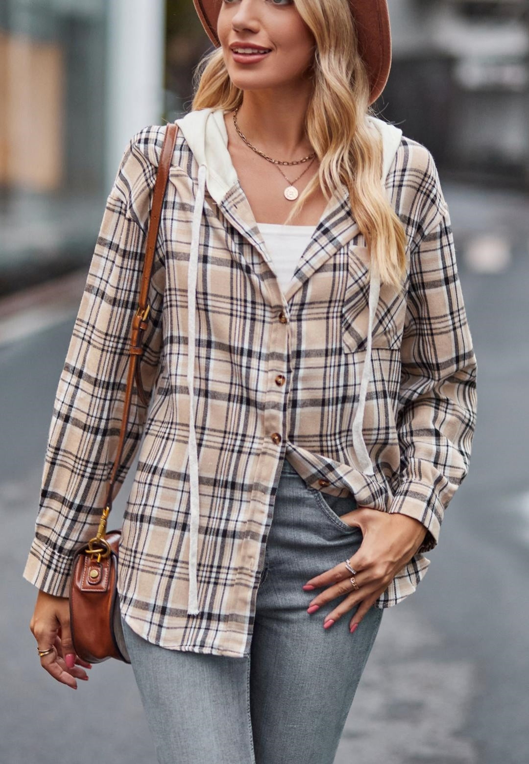 Classic Plaid Print Hooded Coat