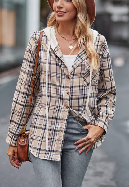 Classic Plaid Print Hooded Coat
