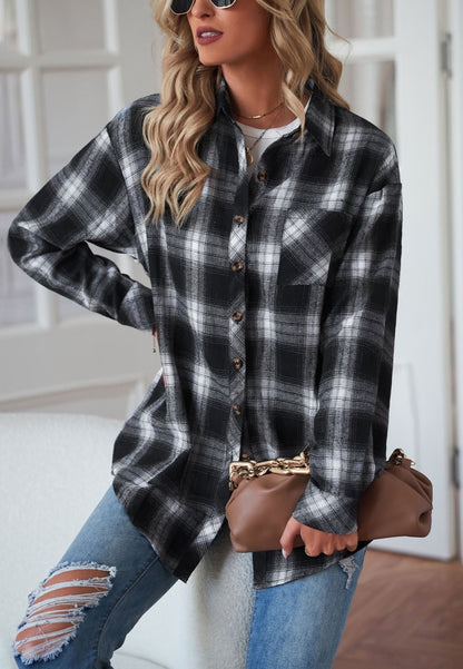 Plaid Print Button Front Shacket