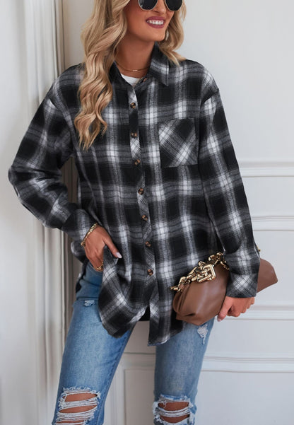 Plaid Print Button Front Shacket