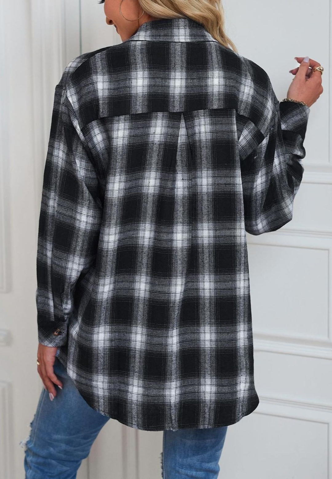 Plaid Print Button Front Shacket