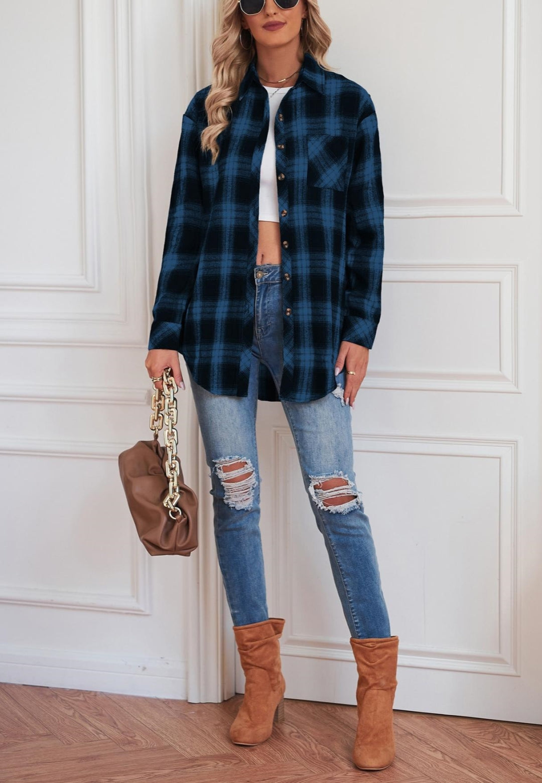 Plaid Print Button Front Shacket