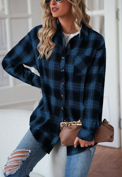 Plaid Print Button Front Shacket