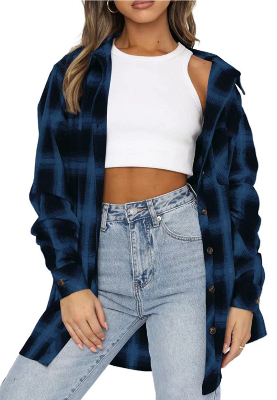Chaqueta con botones en la parte delantera y estampado de cuadros