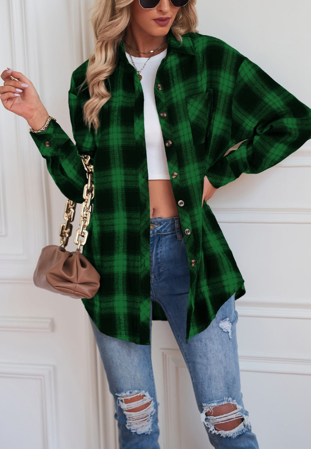 Plaid Print Button Front Shacket