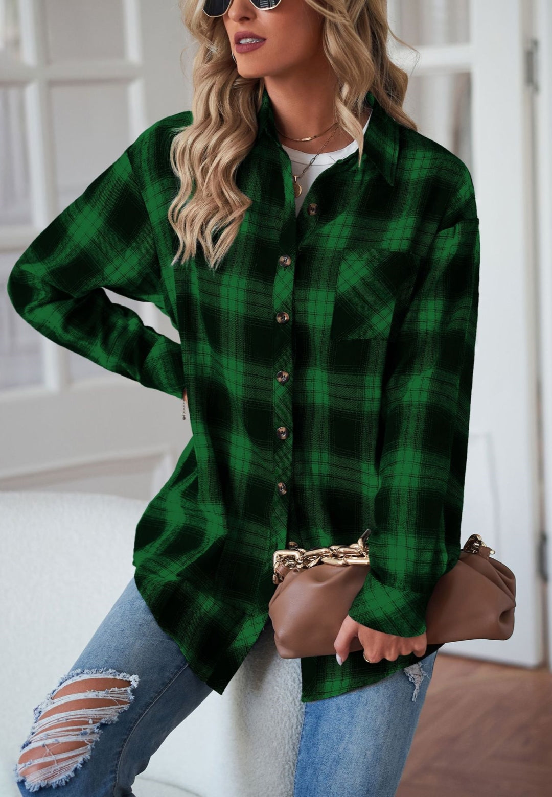 Plaid Print Button Front Shacket