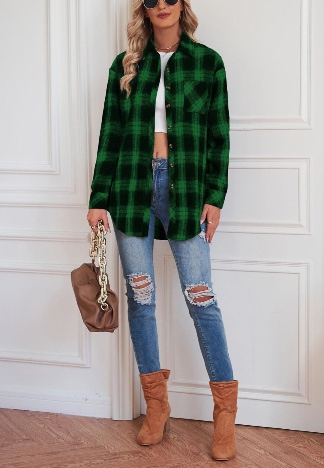 Plaid Print Button Front Shacket