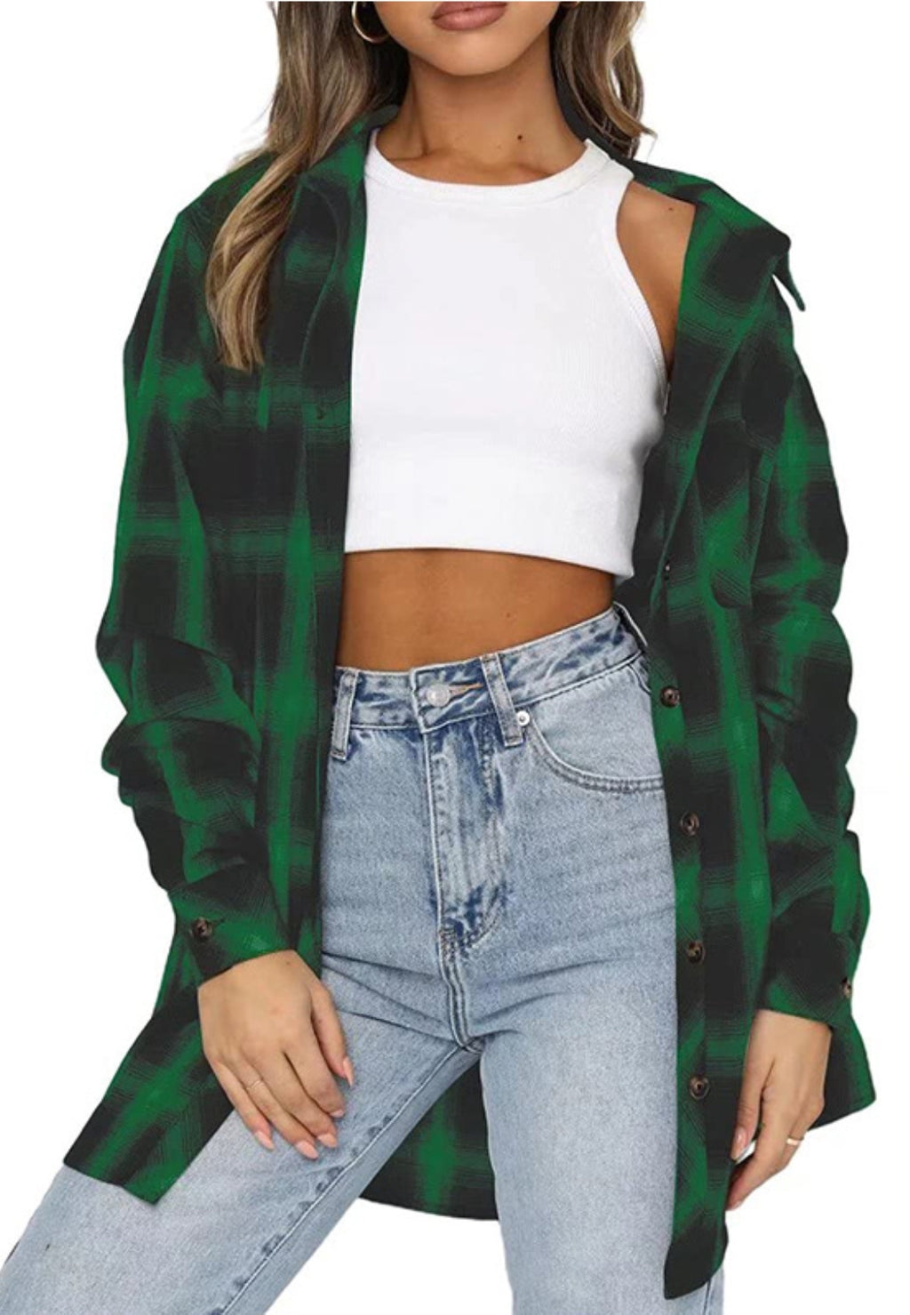Chaqueta con botones en la parte delantera y estampado de cuadros