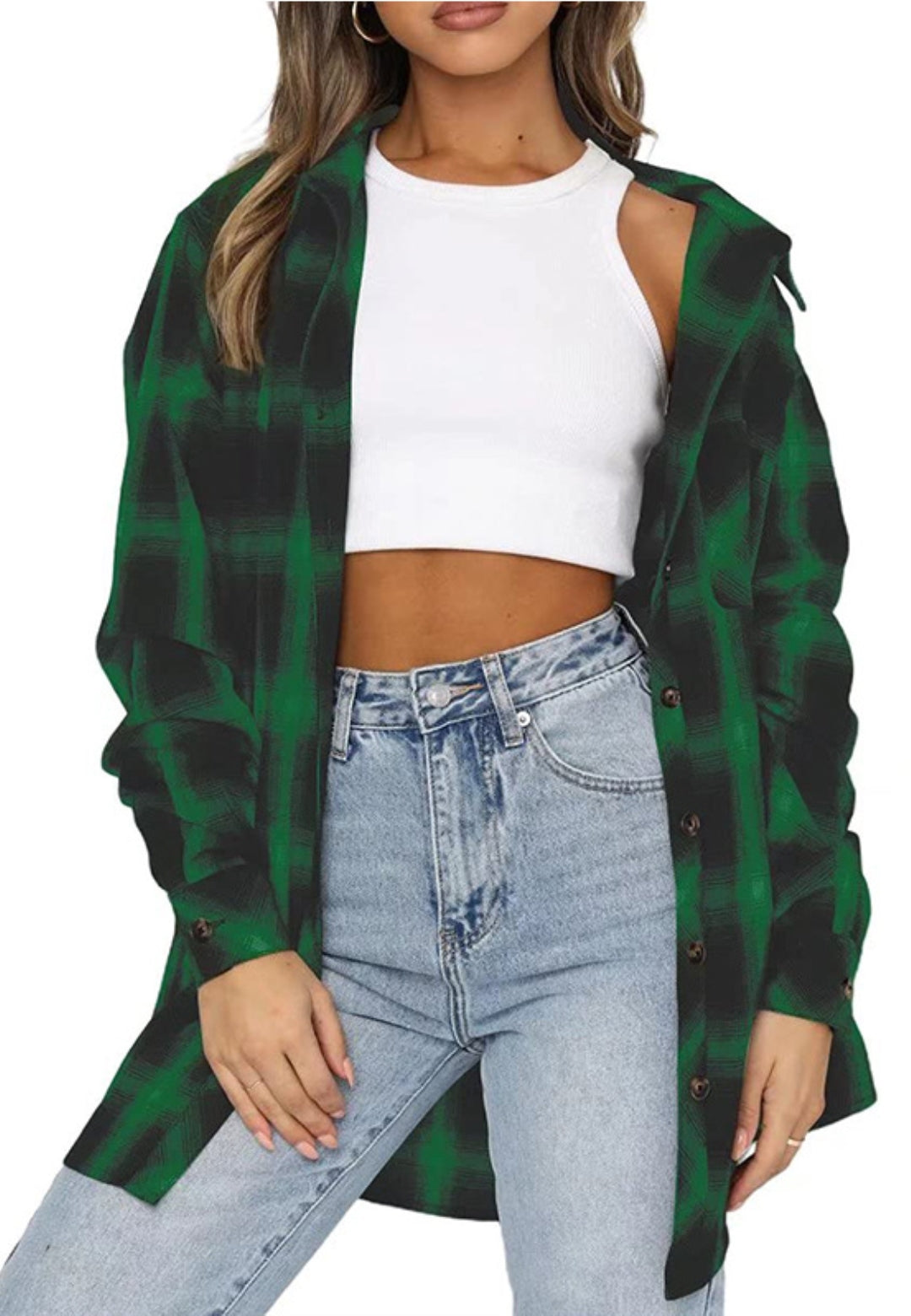 Plaid Print Button Front Shacket
