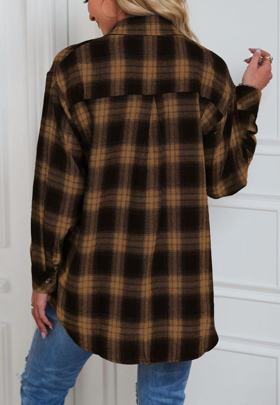 Plaid Print Button Front Shacket