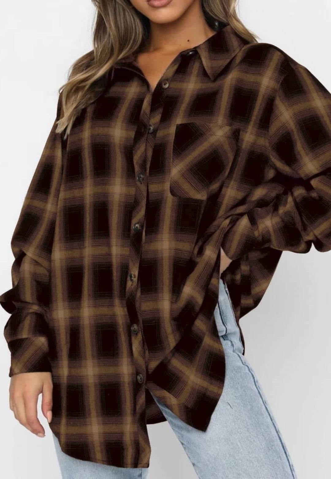 Plaid Print Button Front Shacket