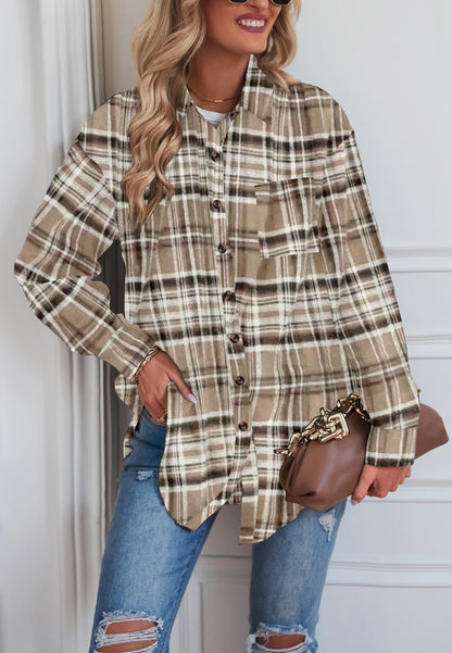 Plaid Print Button Front Shacket