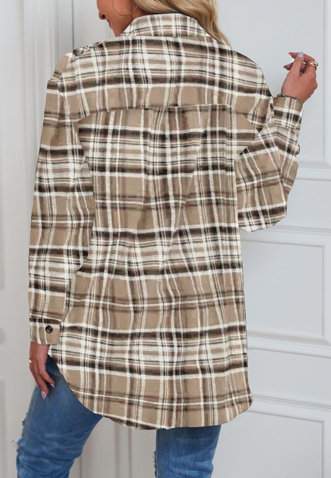 Plaid Print Button Front Shacket